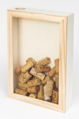 Marco para Corchos de Vino. En madera de pino natural. Incluye metacrilato transparente. Medidas 21 * 6 * 30 cms