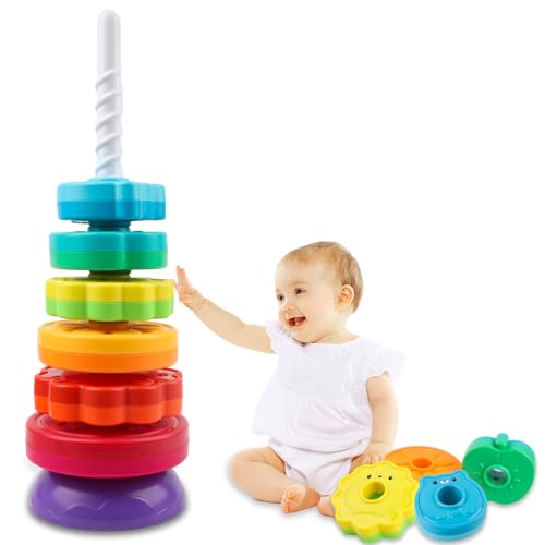 LBAIBB Spinning Stacking Toys,Spin Toy for Toddlers 1-3,Montessori Toys for 1 Year Old,Rainbow Spin Tower,Autism Sensory Learning Toy,Suitable for Gifts for Boys and Girls