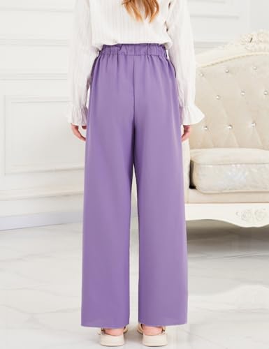 Image of Girls Wide Leg Palazzo Pant Loose Straight Cute Bow Waist Spring Summer Lightweight Dress Pant for Kids 5-14Y