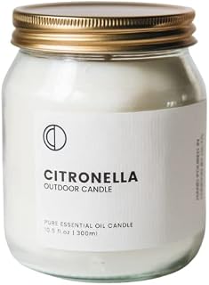 OCTO Citronella Candle Outdoors 300ml | Essential Oil Scented Jar Candle 10.5oz - 60 Hours Long Burning 100% Natural Soy Wax for Home Garden/ Camping Patic/ Travel/ BBQ