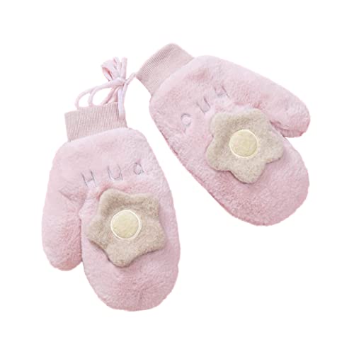 Aniywn Women Girls Cute Plush Faux Fur Winter Golves Warm Fleece Lining Mittens Comfortable Knitted Gloves for Cold Weather