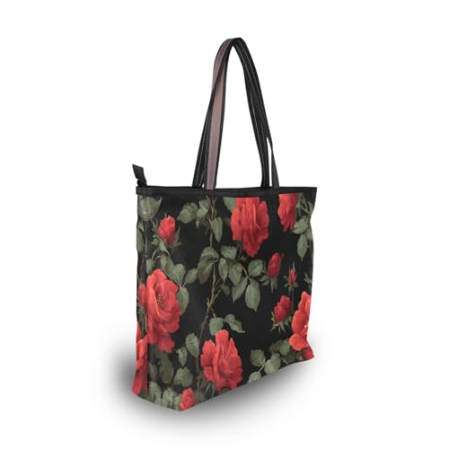 Bolso Tote rojo Rose Leaf para mujer con cierre y diseño durable miniatura 5