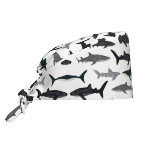 Image of Cute Pug Dog Print Working Cap Scrub Cap with Sweatband,Adjustable Fashion Bandage Tie Back Hat Headwear for Women Men