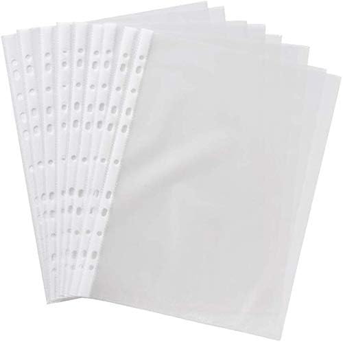 Posh 100 Pcs Transparent Document Sleeves, Leaf Sheet Clear Certificates/Waterproof Sheet Protectors 11 Holes Punched Ring Files (A4 Size)