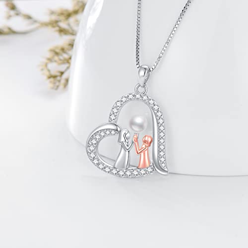 Zoienya Pearl Necklace 925 Sterling Silver Heart Pendant Necklace For Women Cute Necklace Gift For Sister Mother Daughter Necklace Girls Cat / Girls Dog Jewley Gift For Her Teen Girls Friends Mother's Day Birthday's Gift #TOP4