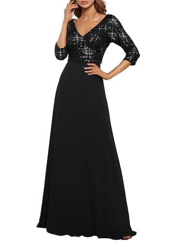Ever-Pretty Abito da Cerimonia Elegante Manica 3/4 Scollo a V