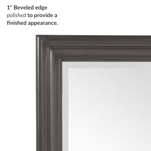 Image of Howard Elliott Collection George Rectangular Glossy Charcoal Wall Mirror, Rectangle Hanging Wood Framed Vanity Mirrors for Home Decor, Living Room, Bathroom, Bedroom, or Hallway, 24 x 36 Inch