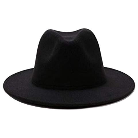 TUPWEL Women's Black Elegant Wide Brim Fedora Flat Panama Hat Cap Cover