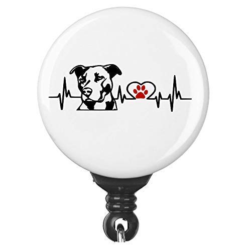 Cute Pitbull Dog Heart Line Heartbeat Retractable Badge ID Reel For Pit Bull