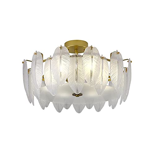 Plafonnier en verre et feuilles de cristal dore luminaire encastre LED 50x28 cm