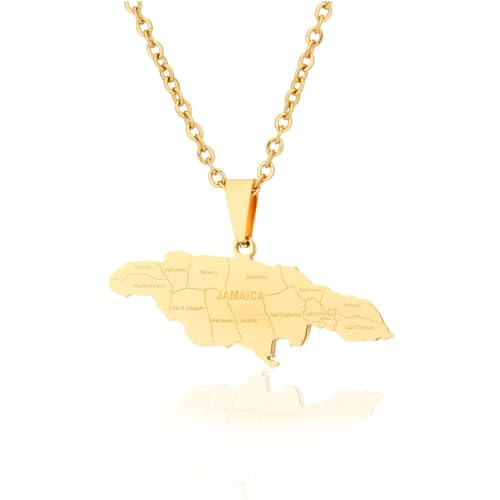 Jamaica Map Necklaces - Stainless Steel Map of Jamaica With City Pendant Jewelry Gift for Men and Women
