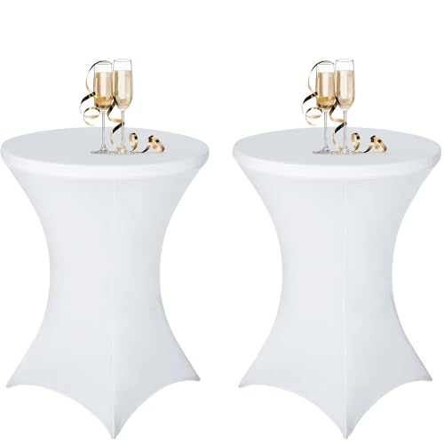 Bea's Party Toalha de mesa elástica de lycra para cocktail, 80 cm x 110 cm, toalha de mesa branca para mesa de cocktail, capa elástica de mesa alta redonda para restaurante, casamento, banquete