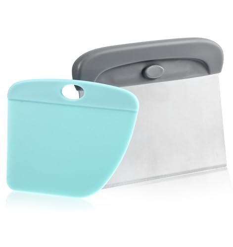 2Pcs Bench Scraper Kitchen, Kitchen Scraper Stainless Steel, Multi-Purpose Bowl Scrapers for Baking, Cake, Pizza Dough (Blue)