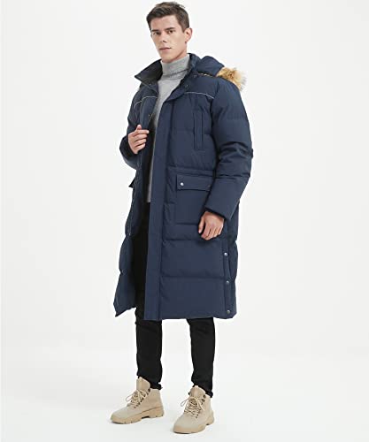 Image of Men's Long Down Coat Thickened Long Puffer Coat Maxi Down Jacket Navy Blue Down Parka