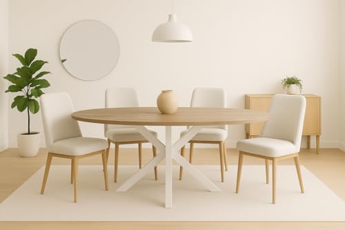 Table de salle à manger ovale chêne design moderne industriel 140x80