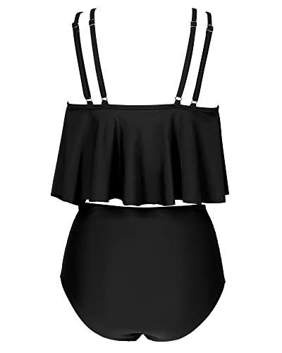OMKAGI Women's Ruffle Bikini Swimsuit High Waisted Bottom Plus Size Swimwear Tankini3