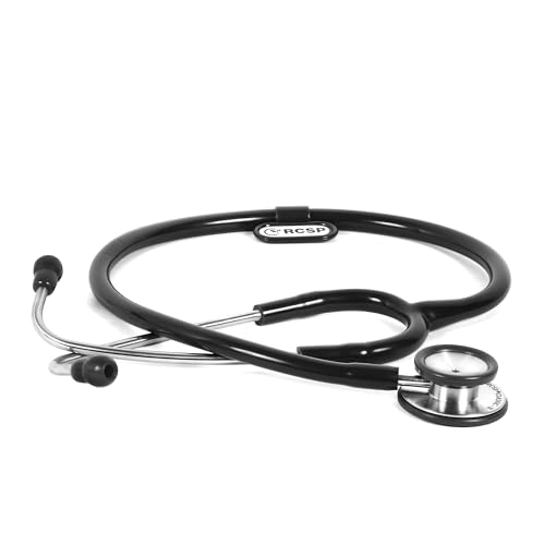 RCSP Stainless Steel Stethoscope for Doctors, Medical Students and Nurses Flexible Latex Free Tube & Soft Sealing Ear Knobs (BLACK AL)