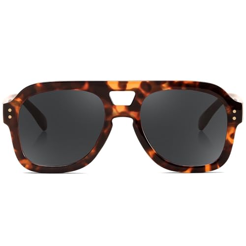 Image of FEISEDY Vintage Aviator Sunglasses Double Bridge Women Men Large Square Thick Frame Trendy Eyewear UV400 B2846