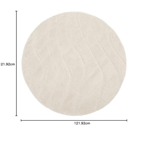 Image of Abstract Wavy Design Round Shaggy Carpet for Living Room, Bedroom, High Low Design Finish Microfiber 1.8 Inch Pile High, 4x4 Feet Cream|Cream Color