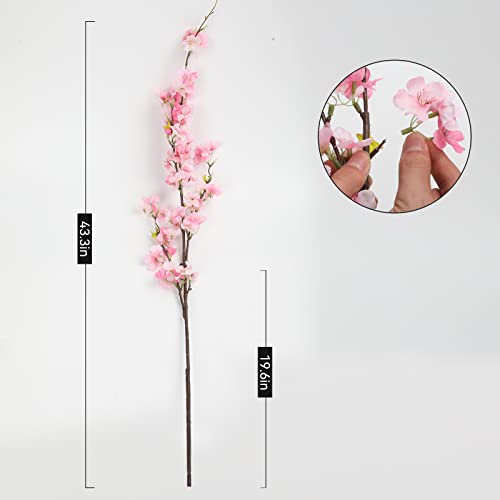 Wiessoc 43" Cherry Blossom Branches, Silk Faux Artificial Cherry Blossom, Faux Peach Branches Floral Tall Stems For Home Wedding Table Centrepiece Set Of 4, Pink #TOP3