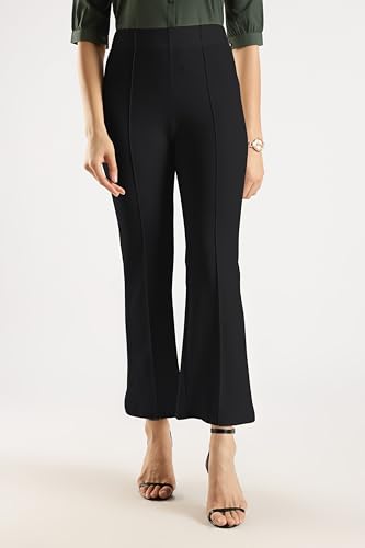 Image of SWADESI STUFF Women's Bell Bottom Trousers - High Waisted Wide Leg Palazzo Pants | Stretchy Cotton Blend Retro Pants for Casual, Office, Party