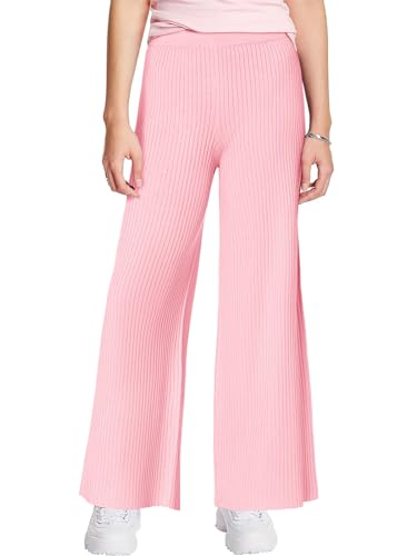 Image of Haloumoning Girls Solid Rib Knit Wide Leg Pants Elastic Waist Flowy Casual Sweater Pants 5-14 Years