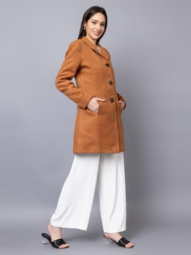 Image of CHKOKKO Women Chic Winter Coat Single Breasted | Knee Length Design with Buttoned Closure and Practical Front Side Pockets for Stylish and Comfortable Wear