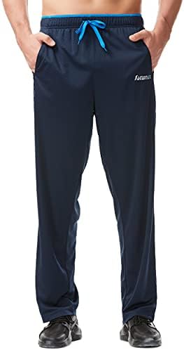 SACUIMAN Mens Workout Pants with Zipper Pockets Summer Open Bottom Sweatpants for Men Athletic,Running,Training,Jogging,Gym (Blue,S)