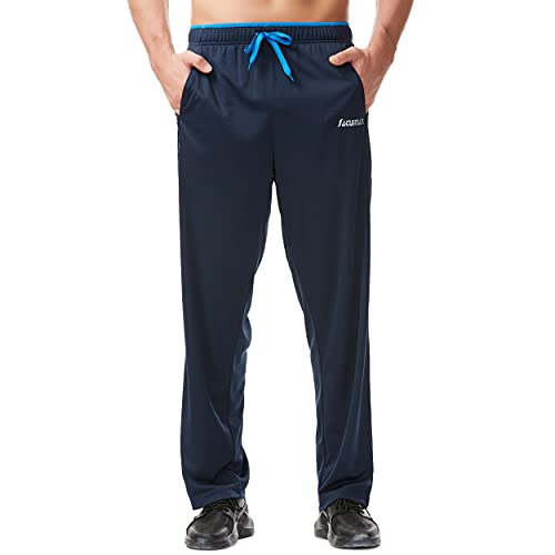 Sacuiman Mens Workout Pants With Zipper Pockets Summer Open Bottom Sweatpants For Men Athletic,Running,Training,Jogging,Gym (Blue,S) #TOP6