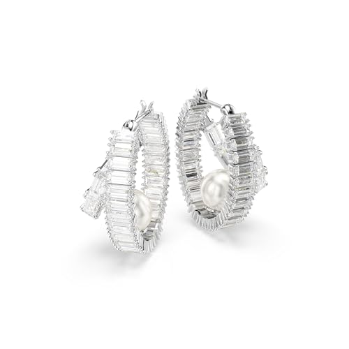 Ariana Grande Crystal and Pearl Pierced Earrings Hoops in Rhodium Finish - Part of the Ariana Grande x Swarovski Capsule Collection3