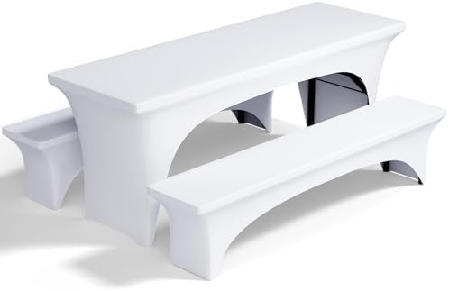 Pacok Biertischhussen Stretch Set 3tlg Weiß Bierzelt Hussen 220x50x80cm | Tischhussen für Bierzeltgarnitur Bierbank Hussen Elastisch für 50cm Tischbreite