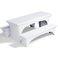 Pacok Biertischhussen Elastisch Set 3tlg,Tischhussen für Bierzeltgarnitur Bierbank Hussen Stretch Weiß Bierzelt Hussen für 50cm Tischbreite(220x50x80cm)