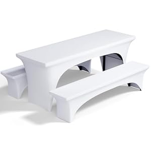 Pacok Biertischhussen Elastisch Set 3tlg, Tischhussen für Bierzeltgarnitur Bierbank Hussen Stretch Weiß Bierzelt Hussen für 50cm Tischbreite(220x50x80cm)