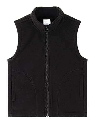 Spring&Gege Boys Full Zip Polar Fleece Vest Sleeveless Outwear Lightweight Warm Jacket With Pockets, Black, 9-10 Years #TOP27