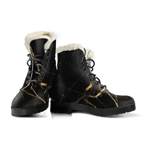 Faux Fur Leather Boots Black Gold Scratch Marble Print |