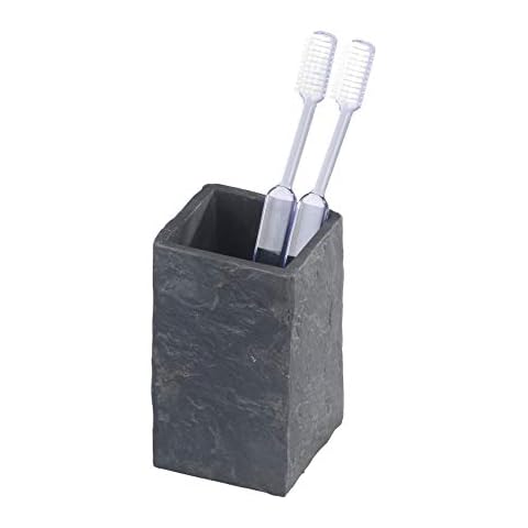 WENKO Vaso de dientes Slate Rock - efecto piedra, Poliresina, Antracita Cover