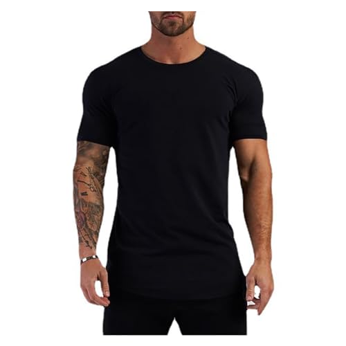 GifrAn T-Shirt d'entraînement de Musculation for Hommes, en Coton, Coupe cintrée, vêtements d'entraînement décontractés, été (Color : Black1, Size : XL)