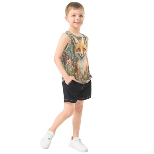 Fox Butterfly Flowers Watercolor Boys Tank Tops Toddler Boys' Assorted Sleeveless Tank Tops for Boys,3T4