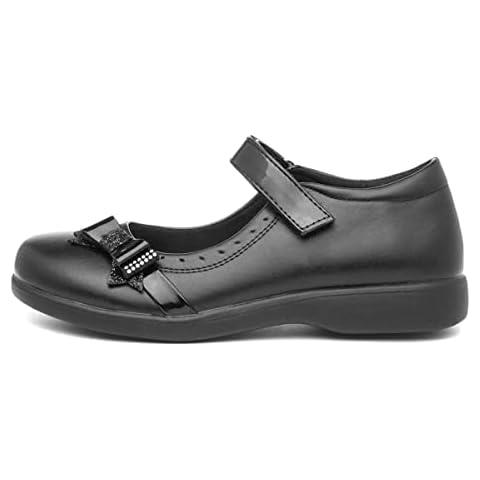 Walkright Girls Easy Fasten Black School Shoe - Size 9 Child UK - Black Cover