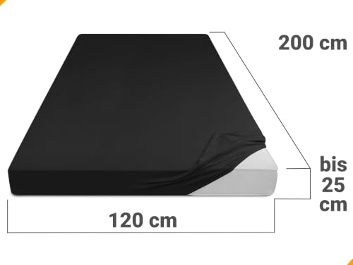 npluseins Jersey Spannbetttuch Baumwolle, 120x200 cm, Schwarz – Ansicht 3