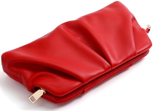 Image of Women Clutch Bag Dressy Formal Handbag Pleated PU Clutch Purse Detachable Chain