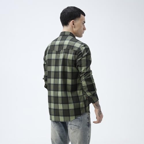 Image of BASICS 100% Cotton Checked Shirt for Men | Slim Fit | Everyday Smart Casual Wear | Full Sleeve