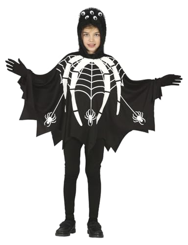 FIESTAS GUIRCA Déguisement Araignée Phosphorescente - Tunique Noire À Capuche Pour Enfant 10-12 Ans