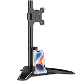 WALI Single Monitor Stand, Free Standing VESA Mount Base with Phone Holder, Fits One Screen up to 32 inch (MF001-P), Black