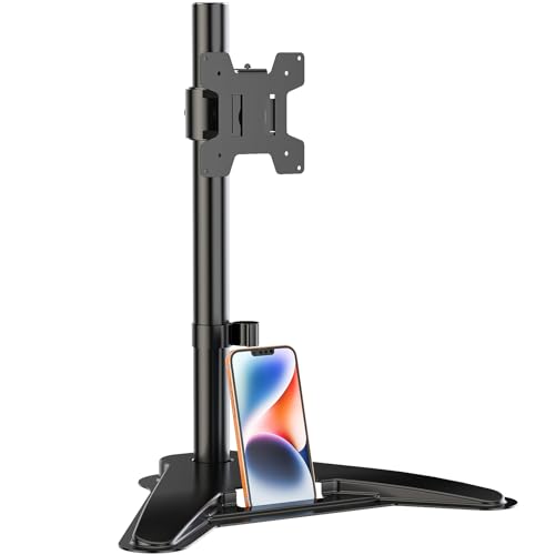 Image of WALI Single Monitor Stand, Free Standing VESA Mount Base with Phone Holder, Fits One Screen up to 32 inch (MF001-P), Black
