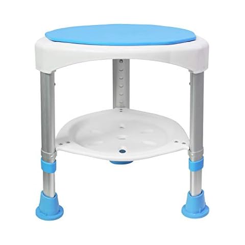 Froadp 360° Drehbarer Duschhocker 45-57cm Höhenverstellbar Duschstuhl mit Regale Anti-Rutsch Badhocker Aluminium Badestühle Tragbare Badewannensitz Badezimmerhocker Cover