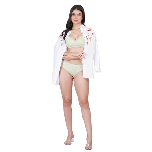 Image of Non Padded Bra Panty Set - Made of Pure Cotton Full Coverage Non Wired Seamless Pushup Soft Cup for T-Shirt Saree Dress Sports Garment for Daily Use Everyday