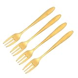 Mobestech Tenedores de Pastel de Acero Inoxidable Dorados 4 Piezas Tenedores de Tres Dientes para Frutas y Postres Aptos para Hogar Cafeterías y Fiestas Utensilios de Cocina Compactos y