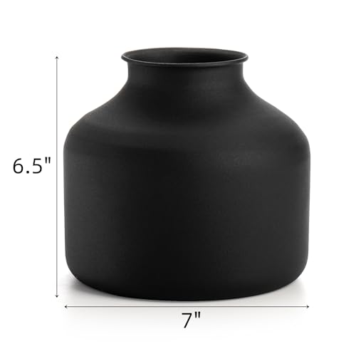 Image of Goaste Metal Matte Flower Vase, Small Black Vases for Flower, 6.5 Inch Tall Iron Frosted Flower Arranging Vase for Table Centerpiece, Home, Shelf, Office, Garden Decor, Black
