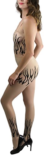 Image of ToBeInStyle Women's Flame Burning Fire Tights w /Devil-Inspired Print Hosiery